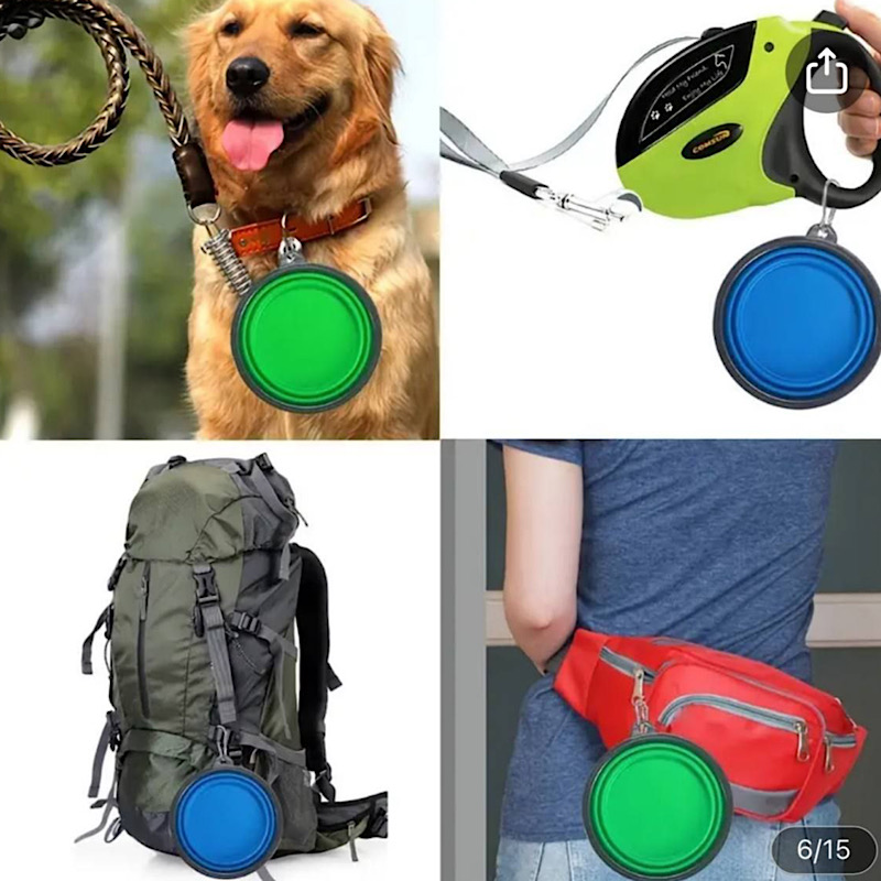 ظرف سیلیکونی تاشو آب و غذای مسافرتی حیوانات 350 میلی لیتری 